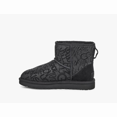 Botas UGG Classic Mini Sparkle Graffiti Mulher Pretas | PT-FEIXS